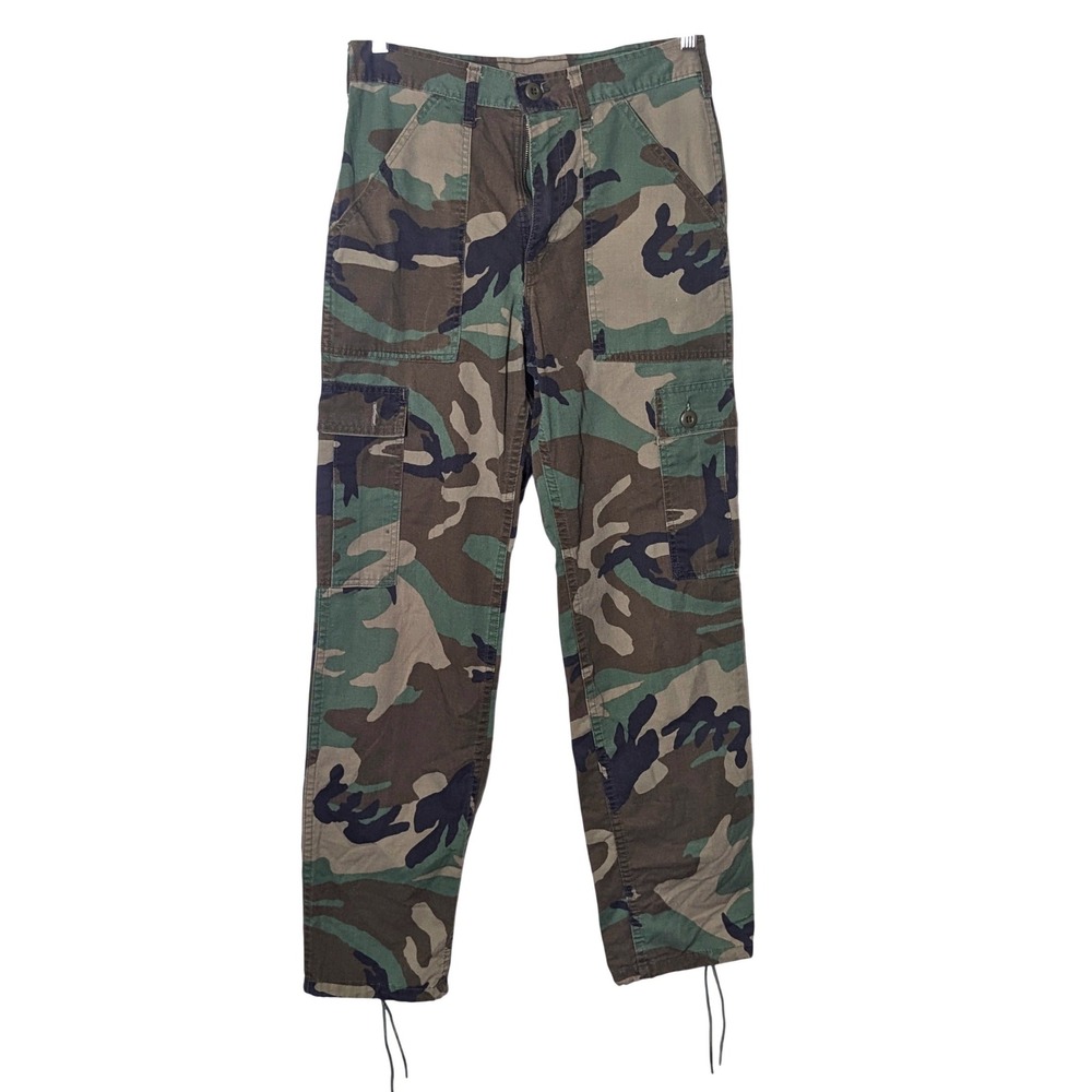 Vintage Stan Ray Camo Cargo Pants Cinch Waist Military Straight drawstring sz 31
